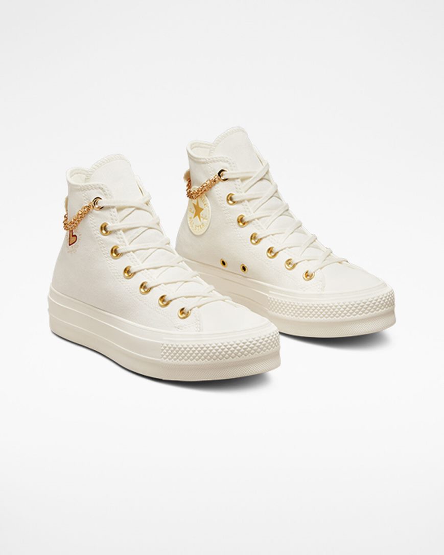 Women's Converse Chuck Taylor All Star Lift Gold Chain High Top Platform Shoes Beige / Yellow | AU 963C4Q
